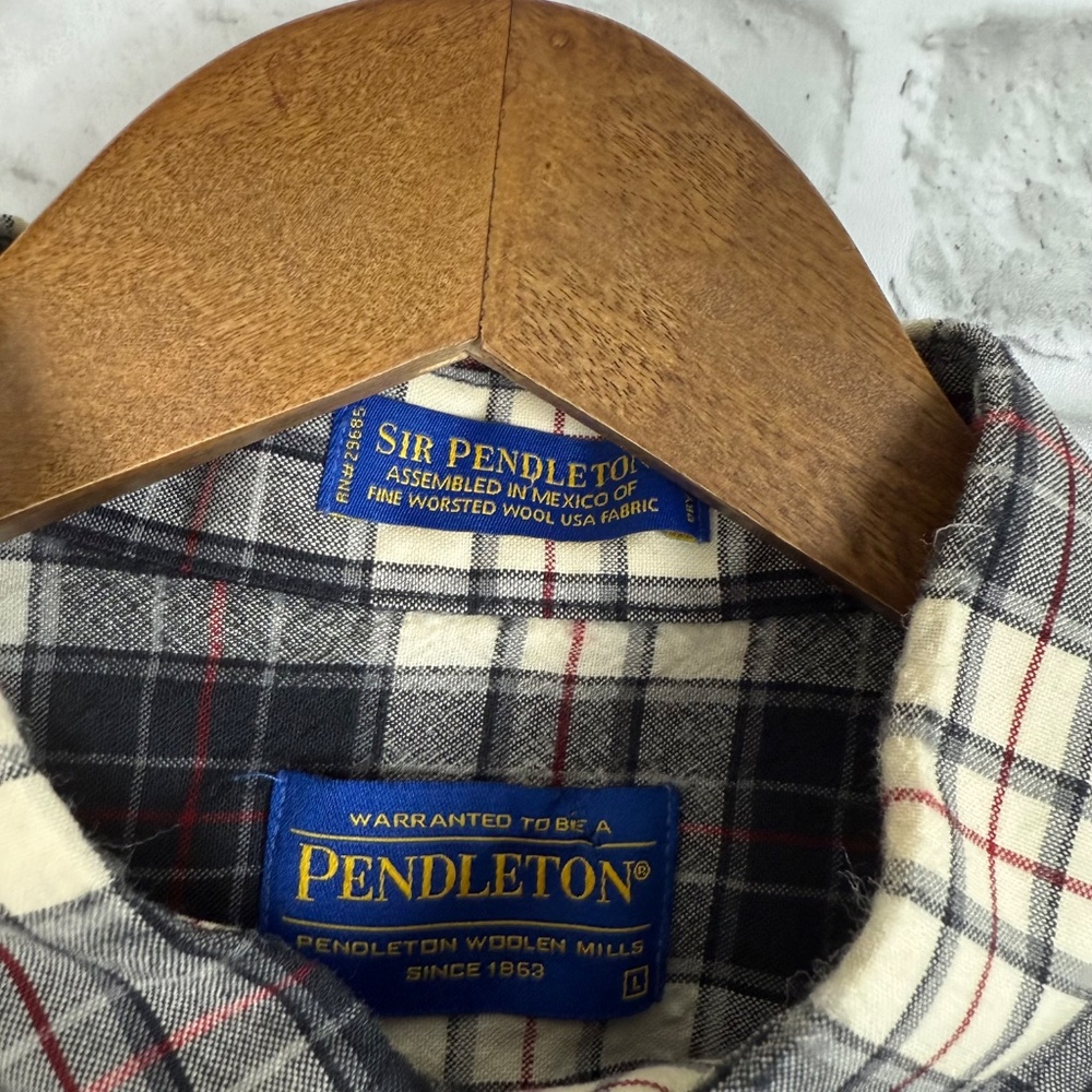 Pendleton Sir Pendleton Black & Cream Plaid Wool … - image 3